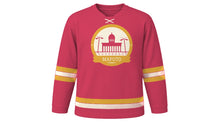 Load image into Gallery viewer, Maputo Original Hockey Jersey in Capulana Red, front view – custom name and number