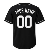 Load image into Gallery viewer, Marching Band Drum Milwaukee Baseball Jersey in Bandstand Black, back view with your name and number – custom block name and number with chevron-stripe sleeves
