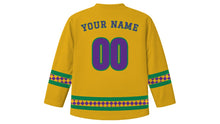 Load image into Gallery viewer, Mardi Gras Original Hockey Jersey in Gold, back view with your name and number