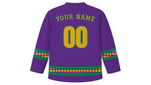 Load image into Gallery viewer, Mardi Gras Original Hockey Jersey in Purple, back view with your name and number