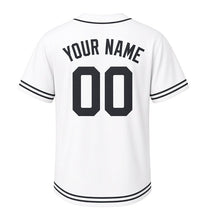 Load image into Gallery viewer, Marina Buoys Milwaukee Baseball Jersey in Harbor White, back view with your name and number – custom block name and number with wave-stripe sleeves