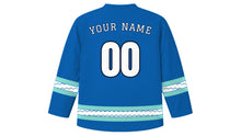 Load image into Gallery viewer, Marine Day Original Hockey Jersey in Ocean Blue, back view with your name and number