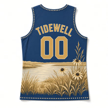 Load image into Gallery viewer, Maryland Black-Eyed Susan Original Basketball Jersey in Chesapeake Blue, back view with your name and number