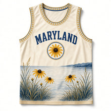 Load image into Gallery viewer, Maryland Black-Eyed Susan Original Basketball Jersey in Shoreline Cream, front view – custom name and number