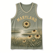 Load image into Gallery viewer, Maryland Black-Eyed Susan Original Basketball Jersey in Marsh Sage, front view – custom name and number