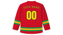 Load image into Gallery viewer, Mashramani Original Hockey Jersey in Red, back view with your name and number