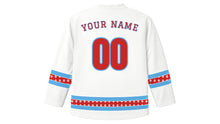 Load image into Gallery viewer, Maslenitsa Original Hockey Jersey in Winter White, back view with your name and number