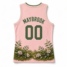 Load image into Gallery viewer, Massachusetts Mayflower Bloom Original Basketball Jersey in Mayflower Blush, back view with your name and number