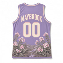 Load image into Gallery viewer, Massachusetts Mayflower Bloom Original Basketball Jersey in Dusk Lavender, back view with your name and number