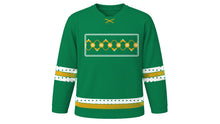 Load image into Gallery viewer, Mawlid Original Hockey Jersey in Emerald Green, front view with floral arabesque vine chest band – custom name and number