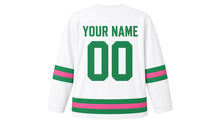 Load image into Gallery viewer, May Day Original Hockey Jersey in White, back view with your name and number