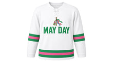 Load image into Gallery viewer, May Day Original Hockey Jersey in White, front view – custom name and number