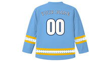 Load image into Gallery viewer, May Revolution Day Original Hockey Jersey in Celeste, back view with your name and number