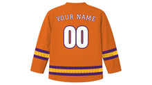 Load image into Gallery viewer, Mehregan Original Hockey Jersey in Autumn Orange, back view with your name and number