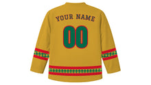 Load image into Gallery viewer, Mexican Constitution Day Original Hockey Jersey in Aztec Gold, back view with your name and number