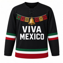 Load image into Gallery viewer, Mexican Independence Day Original Hockey Jersey in Black, front view – custom name and number