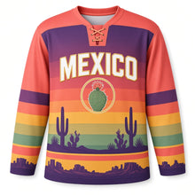 Load image into Gallery viewer, Mexico Desert Cactus Sunset Original Hockey Jersey in Sunset Coral, front view – custom name and number