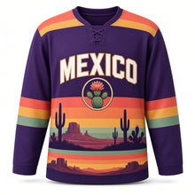 Load image into Gallery viewer, Mexico Desert Cactus Sunset Original Hockey Jersey in Dusk Purple, front view – custom name and number