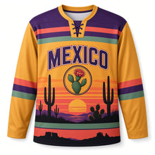 Load image into Gallery viewer, Mexico Desert Cactus Sunset Original Hockey Jersey in Mesa Gold, front view – custom name and number
