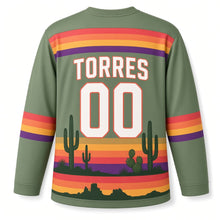 Load image into Gallery viewer, Mexico Desert Cactus Sunset Original Hockey Jersey in Cactus Sage, back view with your name and number