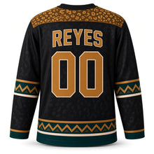 Load image into Gallery viewer, Mexico Jaguar Glyph Original Hockey Jersey in Shadow Black, back view with your name and number