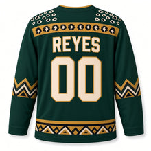 Load image into Gallery viewer, Mexico Jaguar Glyph Original Hockey Jersey in Jungle Green, back view with your name and number