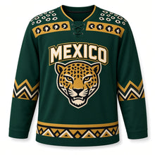 Load image into Gallery viewer, Mexico Jaguar Glyph Original Hockey Jersey in Jungle Green, front view – custom name and number