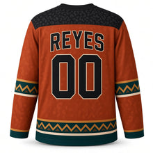 Load image into Gallery viewer, Mexico Jaguar Glyph Original Hockey Jersey in Clay Rust, back view with your name and number