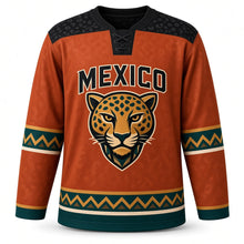 Load image into Gallery viewer, Mexico Jaguar Glyph Original Hockey Jersey in Clay Rust, front view – custom name and number