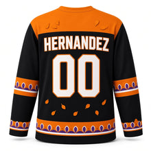 Load image into Gallery viewer, Mexico Marigold Calavera Original Hockey Jersey in Midnight Black, back view with your name and number