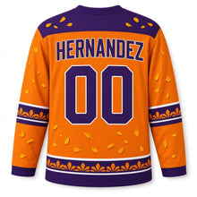 Load image into Gallery viewer, Mexico Marigold Calavera Original Hockey Jersey in Marigold Orange, back view with your name and number