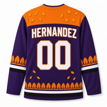 Load image into Gallery viewer, Mexico Marigold Calavera Original Hockey Jersey in Altar Purple, back view with your name and number