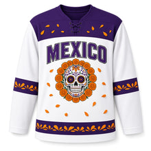 Load image into Gallery viewer, Mexico Marigold Calavera Original Hockey Jersey in Sugar White, front view – custom name and number