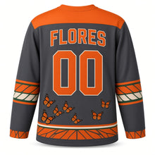 Load image into Gallery viewer, Mexico Monarch Migration Original Hockey Jersey in Charcoal, back view with your name and number