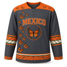Load image into Gallery viewer, Mexico Monarch Migration Original Hockey Jersey in Charcoal, front view – custom name and number