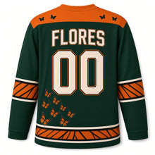 Load image into Gallery viewer, Mexico Monarch Migration Original Hockey Jersey in Forest Green, back view with your name and number