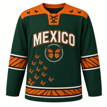 Load image into Gallery viewer, Mexico Monarch Migration Original Hockey Jersey in Forest Green, front view – custom name and number