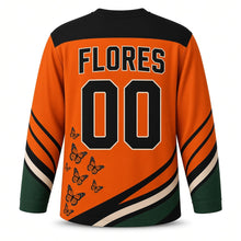 Load image into Gallery viewer, Mexico Monarch Migration Original Hockey Jersey in Monarch Orange, back view with your name and number