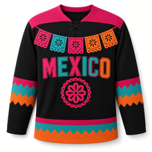 Load image into Gallery viewer, Mexico Papel Picado Fiesta Original Hockey Jersey in Night Black, front view – custom name and number