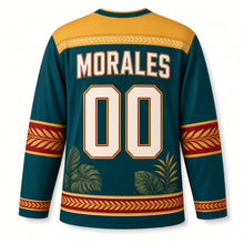Load image into Gallery viewer, Mexico Quetzal Rainforest Original Hockey Jersey in Cloud Forest Teal, back view with your name and number