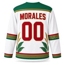 Load image into Gallery viewer, Mexico Quetzal Rainforest Original Hockey Jersey in Mist White, back view with your name and number