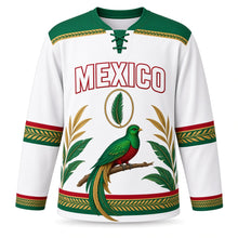 Load image into Gallery viewer, Mexico Quetzal Rainforest Original Hockey Jersey in Mist White, front view – custom name and number