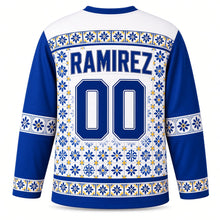 Load image into Gallery viewer, Mexico Talavera Tile Original Hockey Jersey in Cobalt Blue, back view with your name and number