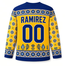 Load image into Gallery viewer, Mexico Talavera Tile Original Hockey Jersey in Sun Yellow, back view with your name and number