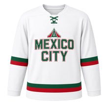Load image into Gallery viewer, Mexico City Original Hockey Jersey in White, front view – custom name and number