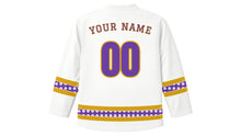 Load image into Gallery viewer, Michaelmas Original Hockey Jersey in White, back view with your name and number