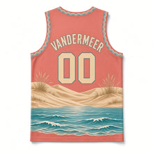 Load image into Gallery viewer, Michigan Lakeshore Dunes Original Basketball Jersey in Sunset Coral, back view with your name and number