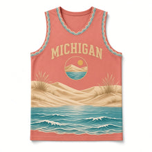 Load image into Gallery viewer, Michigan Lakeshore Dunes Original Basketball Jersey in Sunset Coral, front view – custom name and number