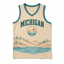 Load image into Gallery viewer, Michigan Lakeshore Dunes Original Basketball Jersey in Dune Sand, front view – custom name and number