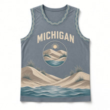 Load image into Gallery viewer, Michigan Lakeshore Dunes Original Basketball Jersey in Lake Slate, front view – custom name and number